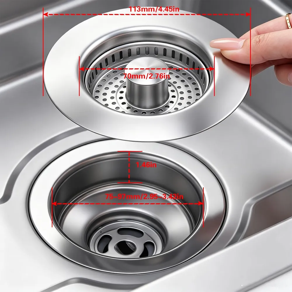 MAISHI 3-in-1 Kitchen Sink Drain Strainer and Stopper, 2 Pack - view 2