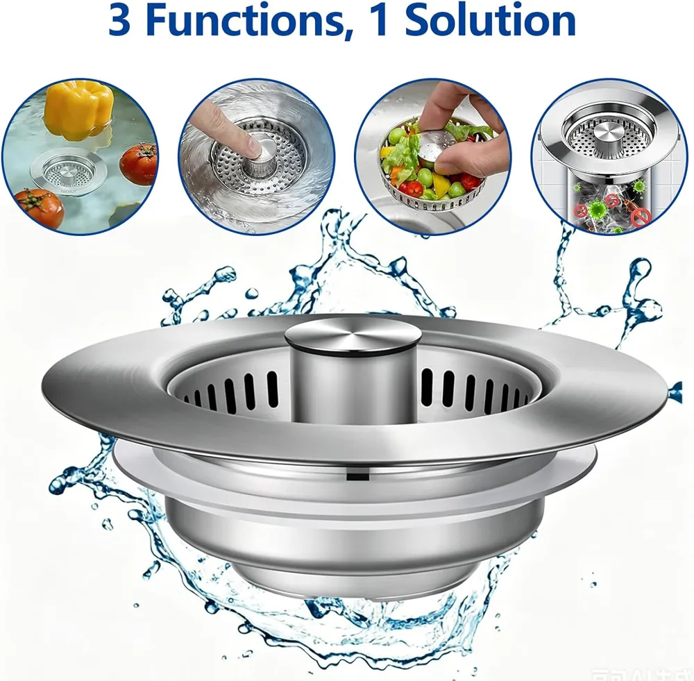 MAISHI 3-in-1 Kitchen Sink Drain Strainer and Stopper, 2 Pack - view 3