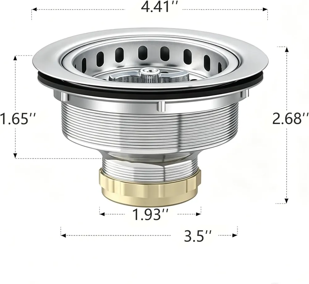 MAISHI 3-1/2 Inch Kitchen Sink Drain Assembly with Twist-Lock Basket Strainer - view 3