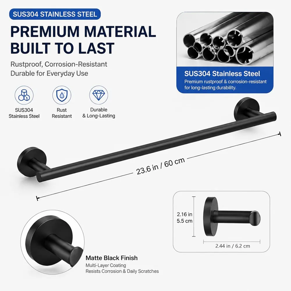 MAISHI Bathroom Hardware Set, 5 Piece, SUS304 Stainless Steel, Matte Black - view 2