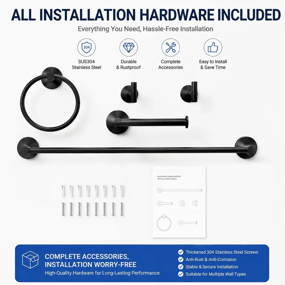 MAISHI Bathroom Hardware Set, 5 Piece, SUS304 Stainless Steel, Matte Black - view 4